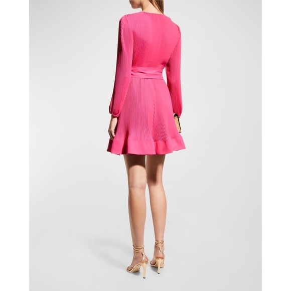 Milly Liv Pleated Belted Long Sleeve Dress In Milly Mink Size 0 $395.00 Barbie - Picture 3 of 16